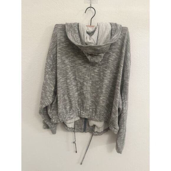 FREE PEOPLE ANTHROPOLOGIE HEATHERED GRAY ZIP UP SWEATSHIRT‎ DRAWSTRING HOOD SZ S - Picture 2 of 5